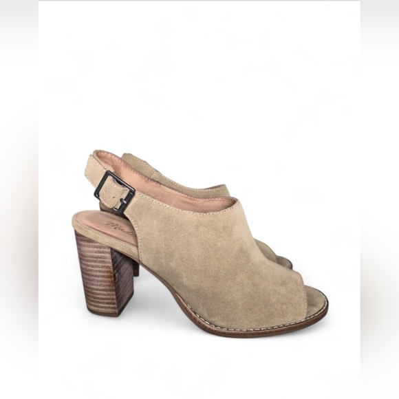 Madewell Cary Genuine Suede Leather  Sling Back Peep Toe Block Heel Sandals 7.5 - Picture 4 of 13